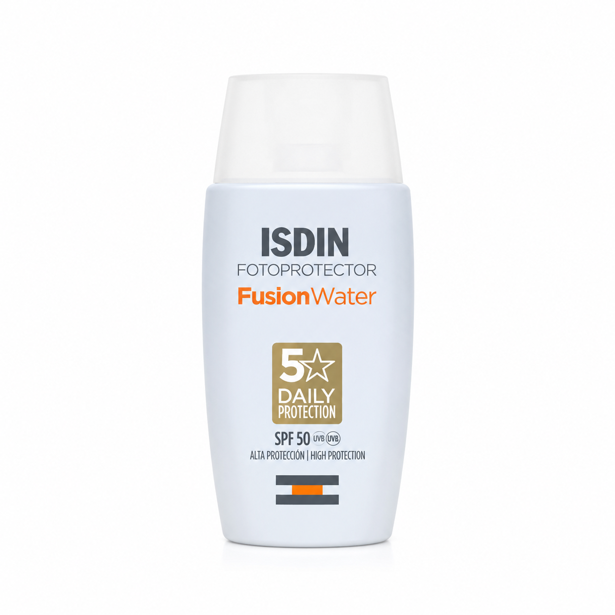 کرم ضدآفتاب بی رنگ ایزدین SPF50 مدل Fusion Water مناسب انواع پوست حجم ۵۰ میلی لیتر