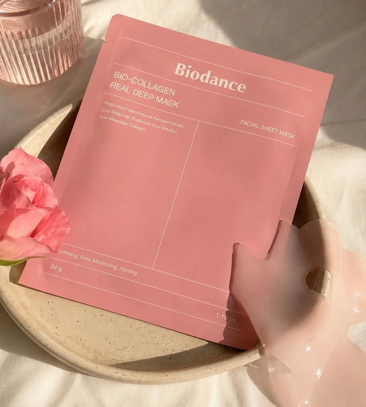 ماسک ورقه ای صورت بایودنس مدل بیو کلاژن ۳۴ گرم کمک به سفتی پوست و کاهش خطوط ریز پک ۴ عددی